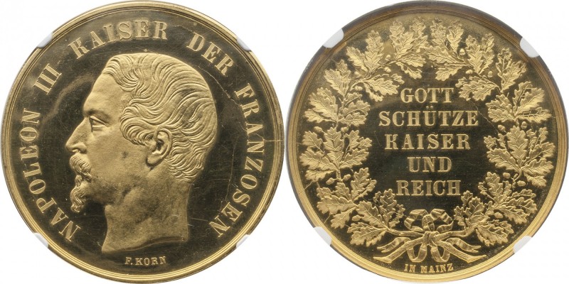 Gold proof 2 thalers (1855 - 1861), plain edge.
Bust of Napoleon III left. Rv. ...