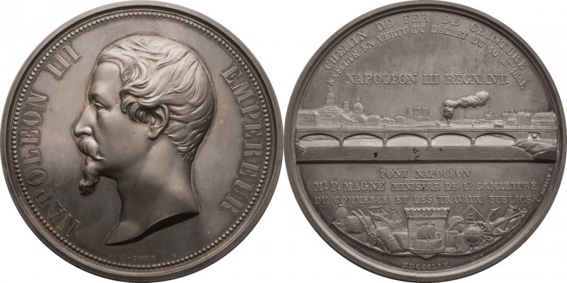 Silver medal 1854. Completion of the Paris railway.
Bust of Napoleon III left. ...