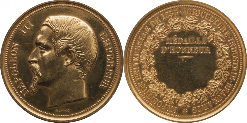 Gold medal struck in 1855 to commemorate the Universal Exposition in Paris. Agri...