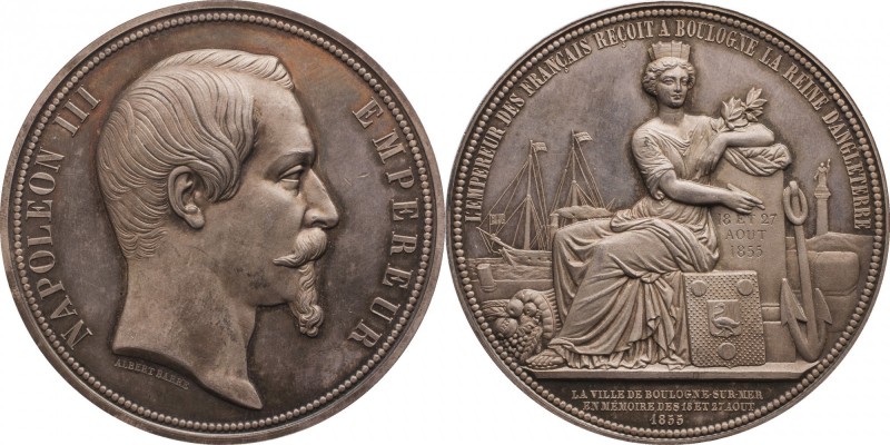 Silver medal struck in 1855 to commemorate the visit of Queen Victoria in the ci...