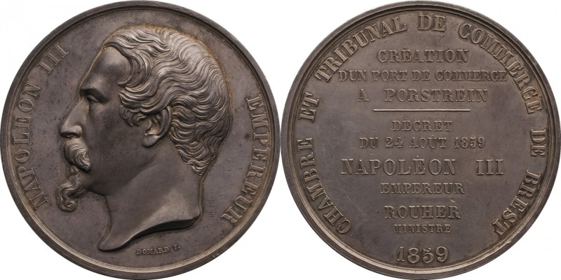 Silver medal struck in 1859 for the creation of a trade port in Porstrein, Brest...