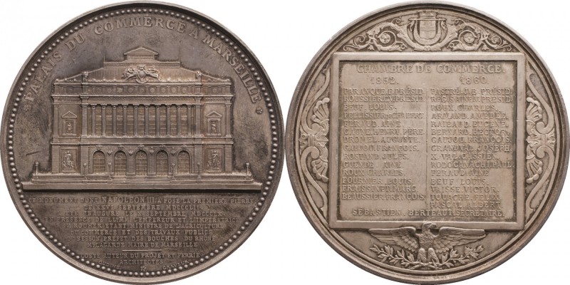 Silver medal struck in 1860 for the inauguration of the Palais du Commerce in Ma...