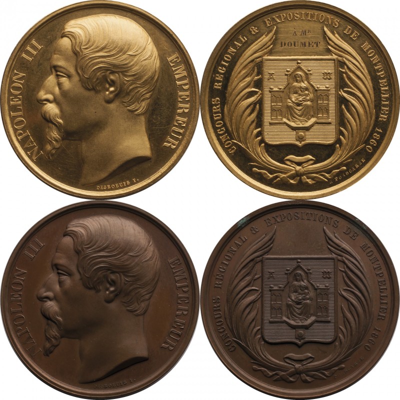 Gold medal struck in 1860 for the regional competition and expositions in Montpe...