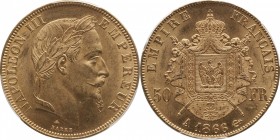 Gold 50 francs 1866, Paris.
Laureate head of Napoleon III right. Rv. imperial coat-of-arms. 16,13 grs. Provisional auction of each of the coins (87 t...