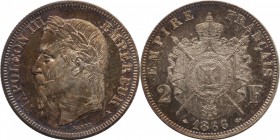 2 francs 1866, Paris.
Laureate head of Napoleon III left. Rv. imperial coat-of-arms. 10 grs. Provisional auction of each of the coins (87 to 100). Au...