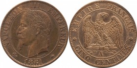 5 centimes 1861, Paris.
Laureate head of Napoleon III left. Rv. Imperial eagle. 5 grs. Provisional auction of each of the coins (87 to 100). Auction ...