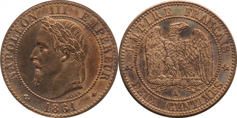 2 centimes 1861, Paris.
Laureate head of Napoleon III left. Rv. Imperial eagle....