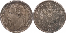 1 franc 1868, Strasbourg.
Laureate head of Napoleon III left. Rv. Imperial coat-of-arms. Variety with small «BB». 5 grs.

1 franc 1868, Strasbourg....
