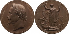 Bronze medal struck to commemorate China and Cochinchina expedition (1860-1862).
Laureate head of Napoleon III left. Rv. Allegory of Imperial France ...