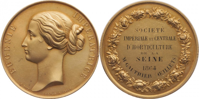 Gold medal struck in 1864, awarded to the «Société Impériale et Centrale d’Horti...