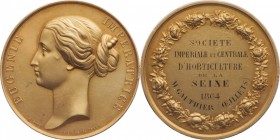 Gold medal struck in 1864, awarded to the «Société Impériale et Centrale d’Horticulture de la Seine».
Bust of Eugénie left. Rv. Legende in seven line...