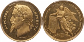 Gold medal struck in 1867, commemorating the Universal Exposition held in Paris.
Laureate head of Napoleon III left, Rv. Angel flying over the globe,...