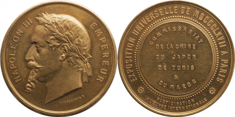 Gold medal struck in 1867, commemorating the Universal Exposition held in Paris....