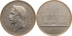 Tin medal struck in 1867, to commemorate the Universal Exposition in Paris. Made with the Fossey-Thonnelier coining press.
Laureate head of Napoleon ...