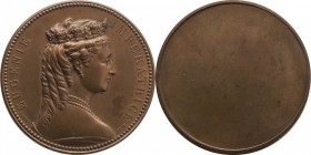 Uniface bronze medal srtuck in 1870, Empress Eugénie.
Laureate head of Empress Eugénie right. Divo. 612 Dies by A.Bovy. 60,62 grs. 50 mm.

Médaill...