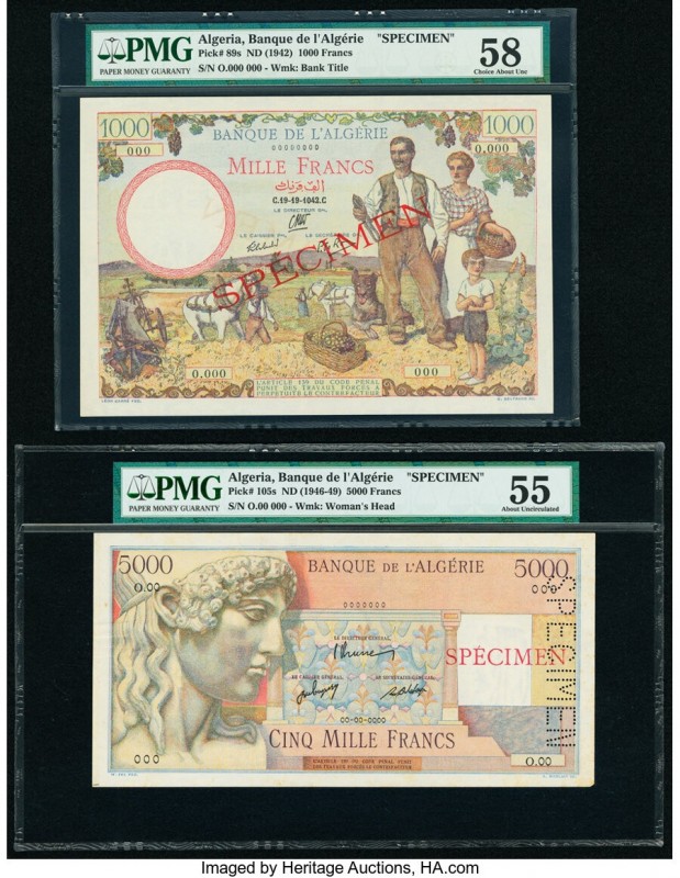 Algeria Banque de l'Algerie 1000; 5000 Francs ND (1942; 1946-49) Pick 89s; 105s ...