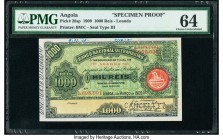 Angola Banco Nacional Ultramarino 1000 Reis 1.3.1909 Pick 28sp Specimen Proof PMG Choice Uncirculated 64. A lovely Specimen Proof example of the lowes...