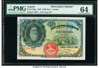 Angola Banco Nacional Ultramarino 2500 Reis 1.3.1909 Pick 30sp Specimen Proof PMG Choice Uncirculated 64. A breathtaking example from colonial Angola,...