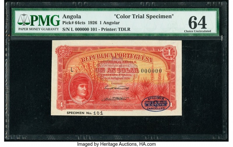 Angola Republica Portuguesa 1 Angolar 14.8.1926 Pick 64cts Color Trial Specimen ...