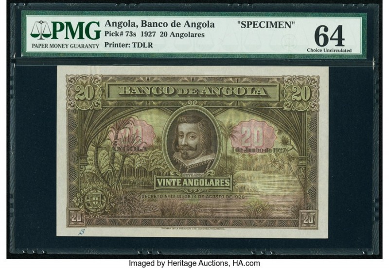 Angola Banco De Angola 20 Angolares 1.6.1927 Pick 73s Specimen PMG Choice Uncirc...