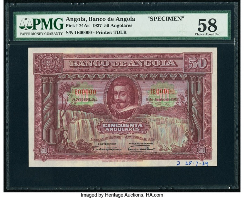 Angola Banco De Angola 50 Angolares 1.6.1927 Pick 74As Specimen PMG Choice About...