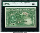 Angola Banco De Angola 100 Angolares 1.6.1927 Pick 75s Specimen PMG About Uncirculated 53. A Color Trial Specimen, this note has only green ink, as th...