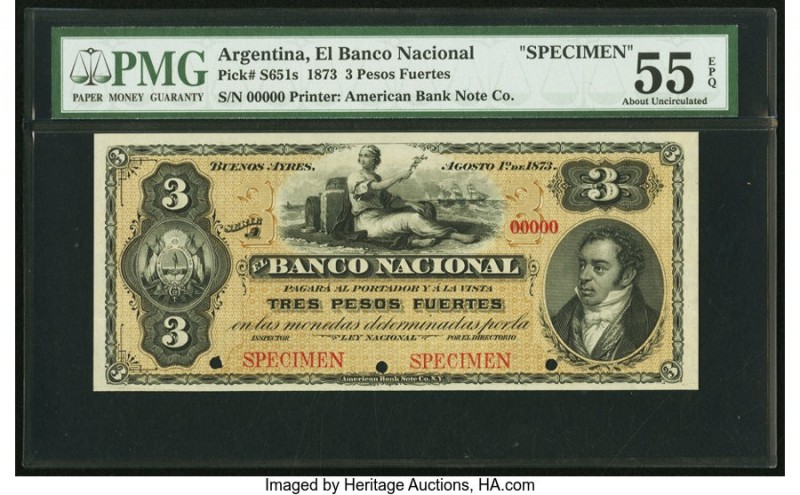 Argentina Banco Nacional 3 Pesos Fuertes 1.8.1873 Pick S651s Specimen PMG About ...