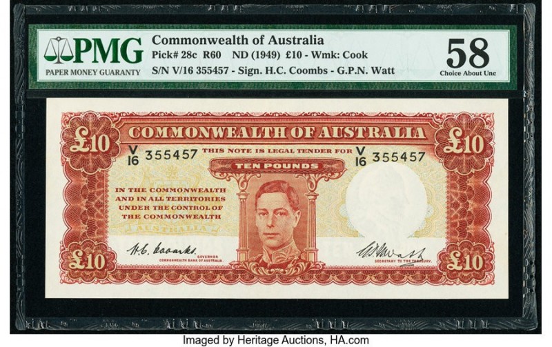 Australia Commonwealth Bank of Australia 10 Pounds ND (1949) Pick 28c R60 PMG Ch...