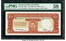 Australia Commonwealth Bank of Australia 10 Pounds ND (1949) Pick 28c R60 PMG Choice About Unc 58. Only the briefest traces of circulation are seen on...