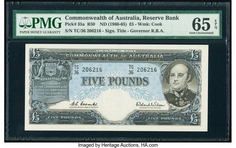 Australia Reserve Bank of Australia 5 Pounds ND (1960-65) Pick 35a R50 PMG Gem U...