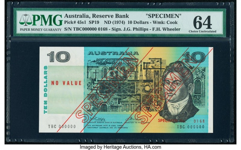 Australia Reserve Bank 10 Dollars ND (1974) Pick 45s1 SP19 Specimen PMG Choice U...