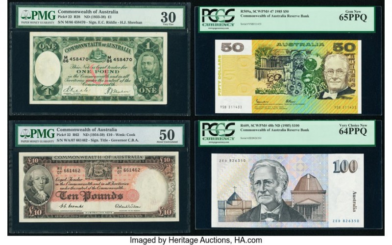 Australia Group of 4 PMG and PCGS Graded Notes. 1 Pound ND (1933-38) Pick 22 R28...