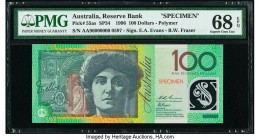 Australia Reserve Bank 100 Dollars 1996 Pick 55as SP34 Specimen PMG Superb Gem Unc 68 EPQ. Representing the single finest graded example in the PMG Po...