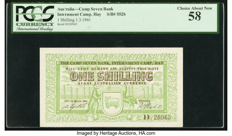 Australia Internment Camp Hay 1 Shilling 1.3.1941 SB552b PCGS Choice About New 5...