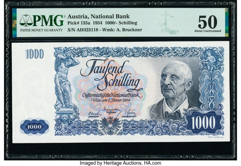 Austria Austrian National Bank 1000 Schilling 1954 Pick 135a PMG About Uncircula...