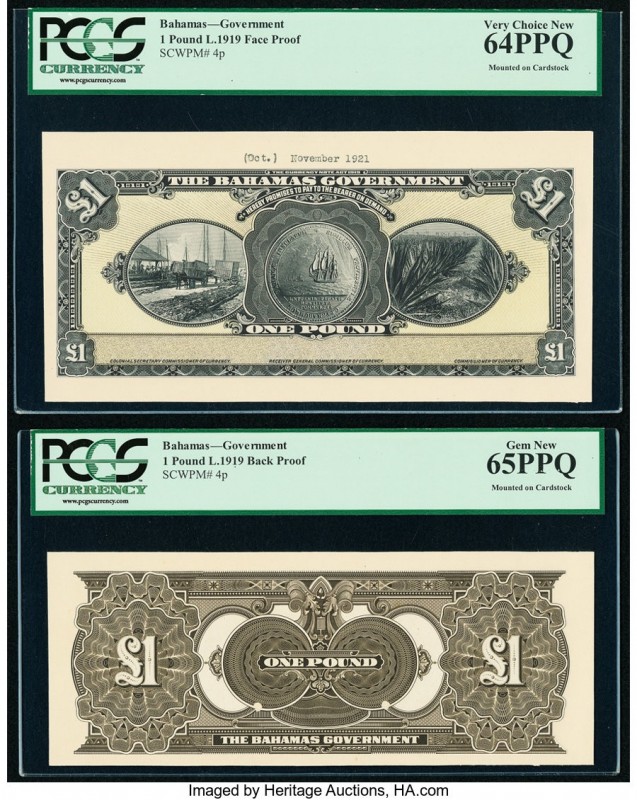 Bahamas Bahamas Government 1 Pound 1919 Pick 4p Front and Back Proofs PCGS Very ...