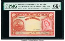 Bahamas Bahamas Government 10 Shillings 1936 (ND 1963) Pick 14d PMG Gem Uncirculated 66 EPQ. Pack fresh characteristics are easily seen on this beauti...