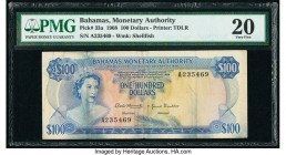 Bahamas Monetary Authority 100 Dollars 1968 Pick 33a PMG Very Fine 20. The 1968 variety for the $100 is arguably the second or third rarest modern Bah...