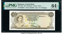 Bahamas Central Bank 20 Dollars 1974 Pick 39a PMG Choice Uncirculated 64 EPQ. The $20 denomination is scarce in any grade, and desirable in any variet...