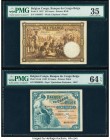 Belgian Congo Banque du Congo Belge 10; 5 Francs 1937; 1943 Pick 9; 13Ab Two Examples PMG Choice Very Fine 35; Choice Uncirculated 64 EPQ. A well pres...