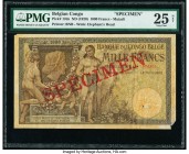 Belgian Congo Banque du Congo Belge 1000 Francs ND (1920) Pick 12ds Specimen PMG Very Fine 25 Net. A prime Specimen of the largest denomination from t...