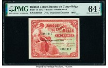 Belgian Congo Banque du Congo Belge 5 Francs 10.6.1942 Pick 13 PMG Choice Uncirculated 64 EPQ. Tied atop the PMG Population Report at the time of cata...