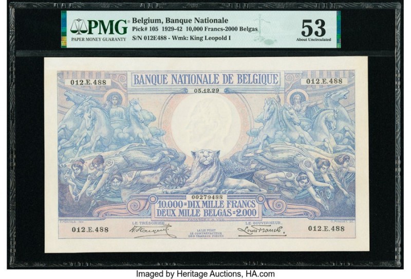 Belgium Banque Nationale de Belgique 10,000 Francs-2000 Belgas 5.12.1929 Pick 10...