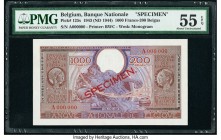 Belgium Nationale Bank Van Belgie 1000 Francs-200 Belgas 1943 (ND 1944) Pick 125s Specimen PMG About Uncirculated 55 EPQ. A fascinating Specimen, this...