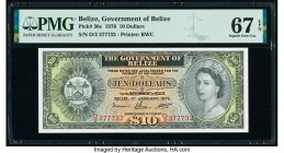 Belize Government of Belize 10 Dollars 1.1.1976 Pick 36c PMG Superb Gem Unc 67 EPQ. A super radar serial number is seen on this extremely high grade e...
