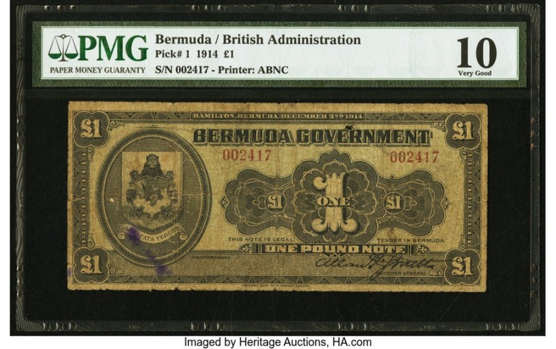 Bermuda Bermuda Government 1 Pound 2.12.1914 Pick 1 PMG Very Good 10. The first ...