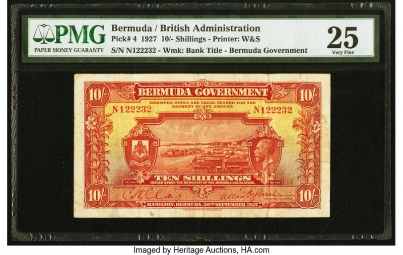 Bermuda Bermuda Government 10 Shillings 30.9.1927 Pick 4 PMG Very Fine 25. Prett...