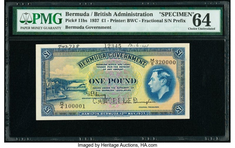 Bermuda Bermuda Government 1 Pound 12.5.1937 Pick 11bs Specimen PMG Choice Uncir...
