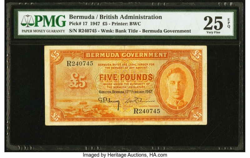 Bermuda Bermuda Government 5 Pounds 17.2.1947 Pick 17 PMG Very Fine 25 EPQ. As t...