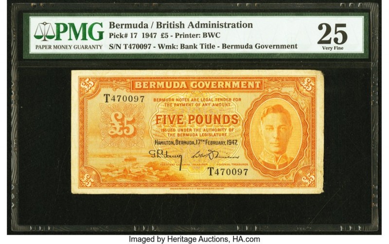 Bermuda Bermuda Government 5 Pounds 17.2.1947 Pick 17 PMG Very Fine 25. As the h...